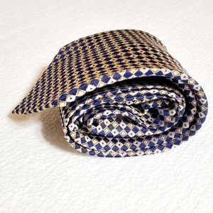 Campia Moda Mens Necktie Blue & Gray Geometric 100% Silk.